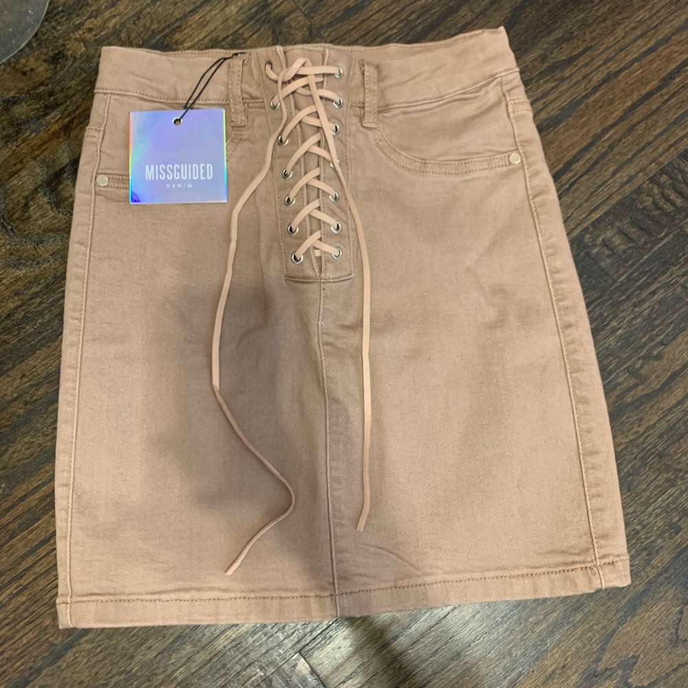 Nude Color Lace Up Mini Skirt